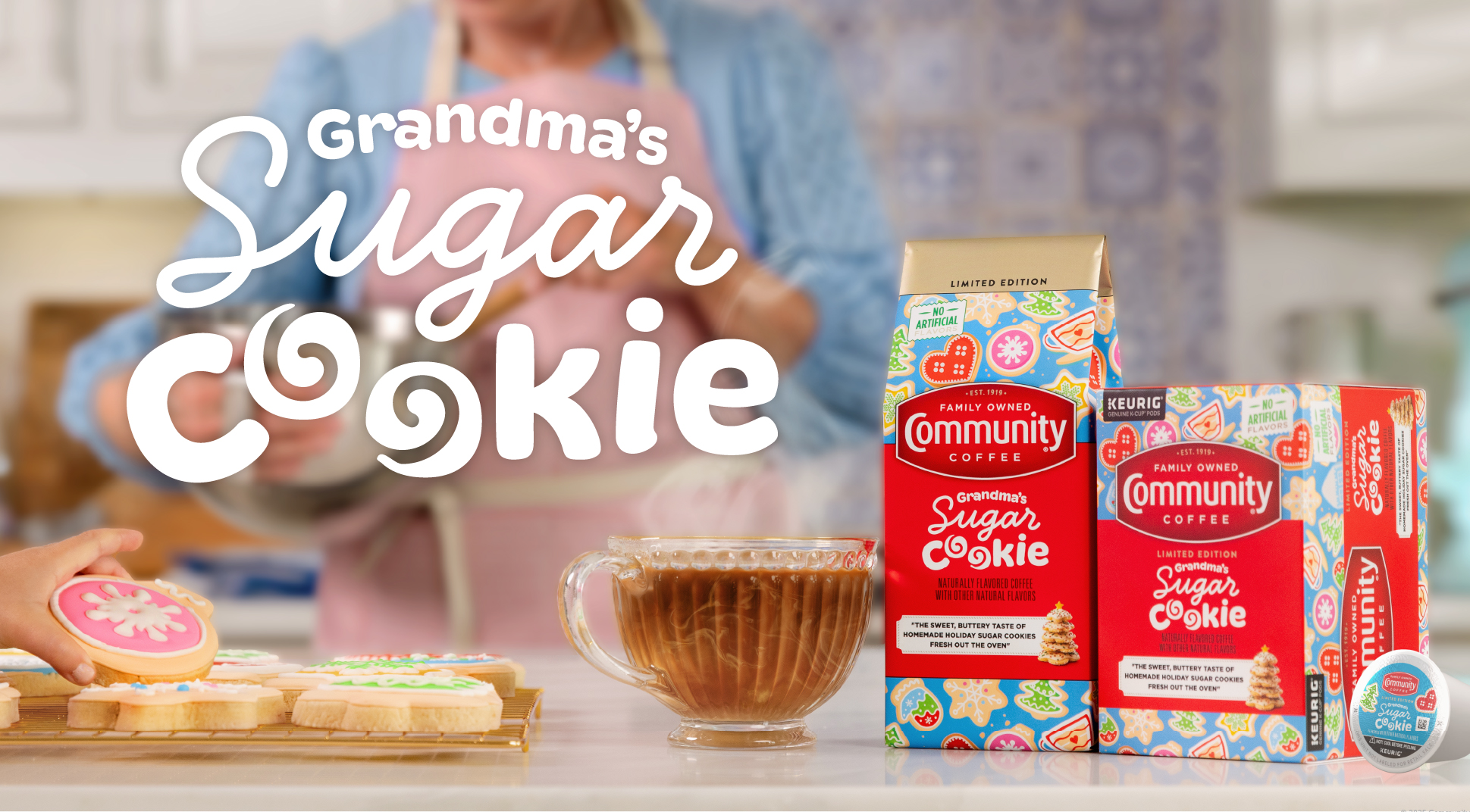 Grandma's Sugar Cookie sitting on kitchen counter 