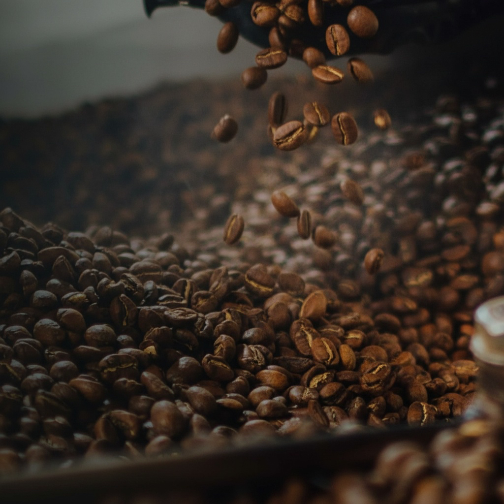 Coffee beans tossing in a coffee roaster 